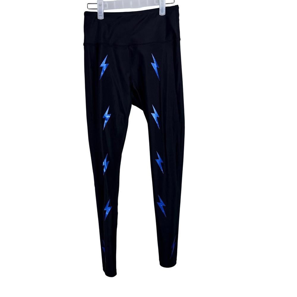 Electric Yoga Leggings Black Blue Lightning Bolt Athleisure Women Size Small‎